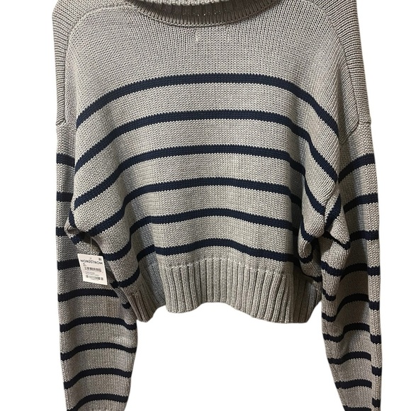 Pacsun Blue Gray Stripes Cotton Academia Collegiate Crop Polo Sweater XL NWT - Picture 6 of 8